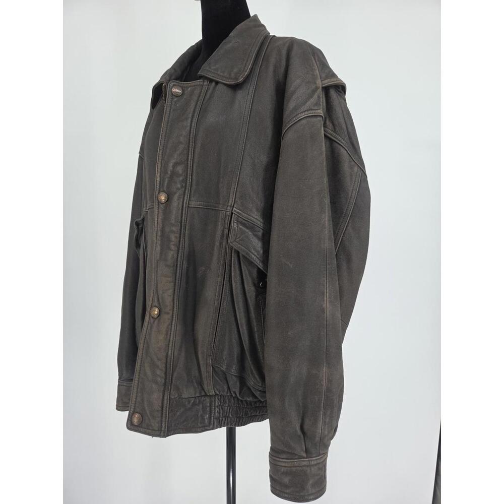 Vintage Canyon Ridge Mens Distressed Brown Leather Bomber Jacket Size 2XB 1990s - Picture 6 of 9